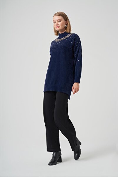 Nuss 7003 Crew Neck Angora Tunic with Sprinkle Bead Embroidery
