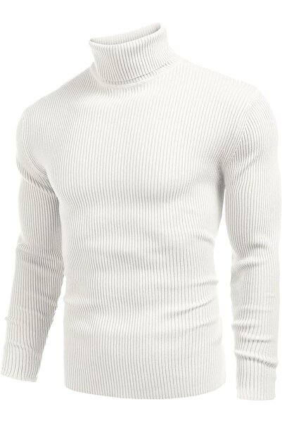 VASK Men's Corded Fabric Turtleneck Knitwear Sweater – Winter Slim Fit Turtleneck