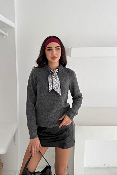 Noi Belis Ribbon Detailed Soft Textured Knitwear Sweater Aw25Kz0077