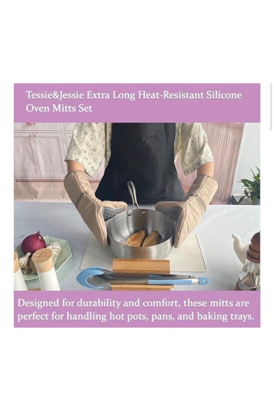 cc bin shihon Two-piece thermal silicone gloves with heat insulation, padded interior, withstands high temperatures.