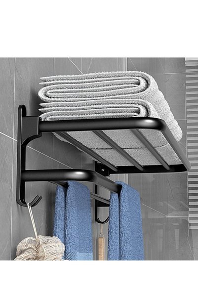 Generic Bathroom Towel Rack Non Perforated Storage Wall Mounted Foldable