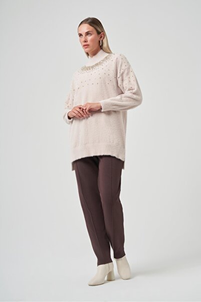 Nuss 7003 Crew Neck Angora Tunic with Sprinkle Bead Embroidery