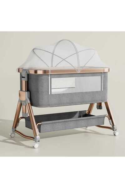 LULLS Next2Me Foldable Rocking Baby Cot with Adjustable Height, Reclining Position, Wheels, Bottom Storage Box and Mosquito Net