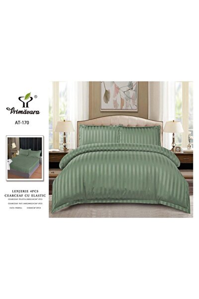 damasc Spring Double Bed Linen, 4 Pieces, Premium, with Fitted Sheet, 2 Persons, Plain