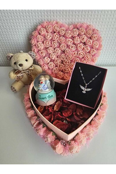 FİORELLA HEDİYE 2 RENK-SEVGİLİYE HEDİYE KUTUSU-PELUŞ AYICIK,KAR KÜRESİ,KOLYE-...