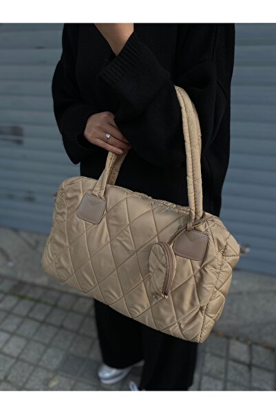 PurpleART Women's Quilted Embroidery Patterned Water Repellent Micro Fabric Hand and Shoulder Bag 30X40Cm