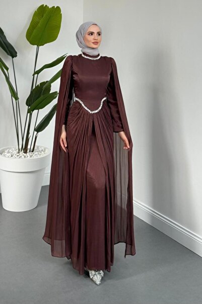 MERVEN AKYÜZ Maelis Beli Ve Boynu Taşlı Abiye Gül Kurusu