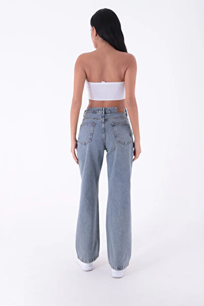 Coşkun GİYİM Women's Wide Leg Relax Jeans Pants Medium Blue 718-62