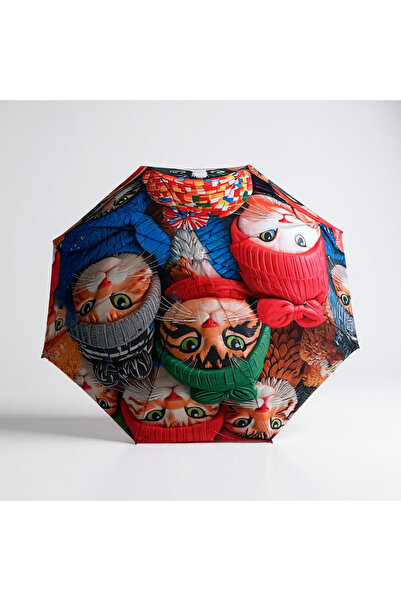 VANCKEY Kadın Şemsiyesi Kedi Desenli Şemsiye Rüzagara Karşı Dayanıklı Manuel ...