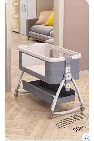 LULLS Next2Me Foldable Rocking Baby Cot with Adjustable Height, Reclining Position, Wheels, Bottom Storage Box and Mosquito Net