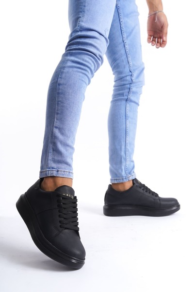 Mhoda Shoes Slw151 Boost Lace-Up Skin Men's Casual Sneaker Shoes Cst - Black