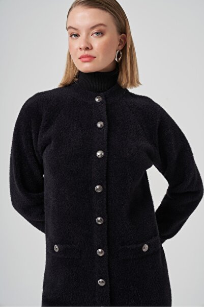 Nuss 7008 Pocket Detailed Angora Cardigan Black