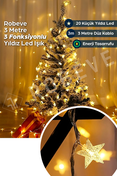 ROBEVE Yıldız LED LED Işıklı Yıldız 20'li Led Işık 3 Metre Pilli Led Yılbaşı Işığı Yıldız Peri LED
