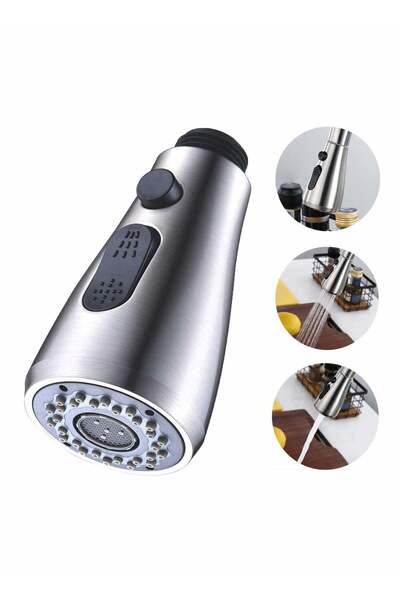 Generic Universal Pull Out Kitchen Faucet Spray Head with 3 Modes Water Saving Splash Proof Design in Brush