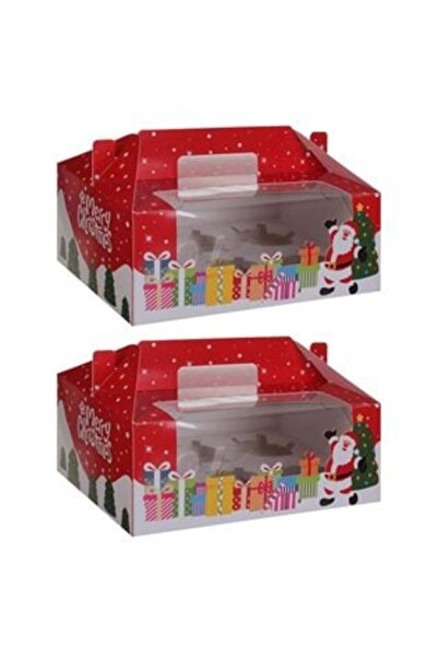 Jumbo Christmas Boxes with Santa Claus Design for 6 Cupcakes 23.5 x 15 x 12 cm - 2 pcs