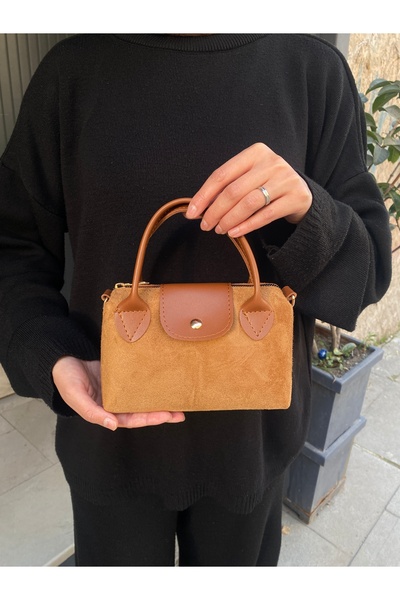 PurpleART Women's Suede Tan Mini Hand and Shoulder Bag 13X20Cm