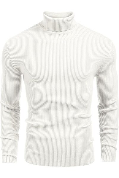VASK Men's Corded Fabric Turtleneck Knitwear Sweater – Winter Slim Fit Turtleneck