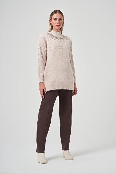 Nuss 7003 Crew Neck Angora Tunic with Sprinkle Bead Embroidery