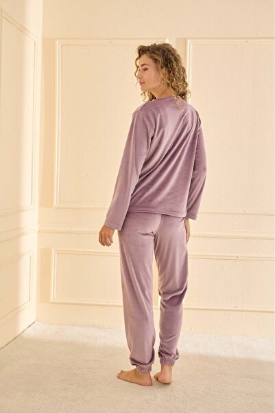 Mihra 13164R2698 Velvet Patchwork Leg Pajama Set