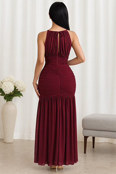 Liva A burgundy dress with elegant, soft pleats