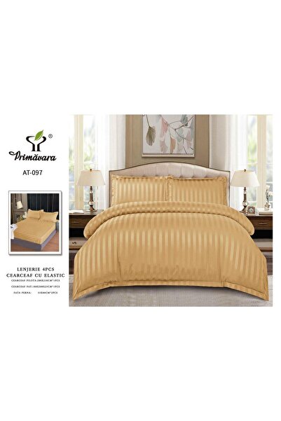 damasc Spring Double Bed Linen, 4 Pieces, Premium, with Fitted Sheet, 2 Persons, Plain