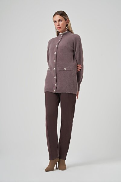 Nuss 7008 Angora Cardigan with Front Snap Button Pocket Detail
