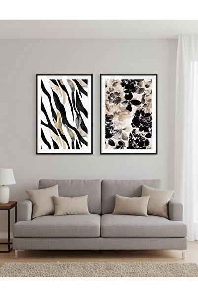 Linacci Double Black Metal Frame Coffee Pattern Glass Painting Set