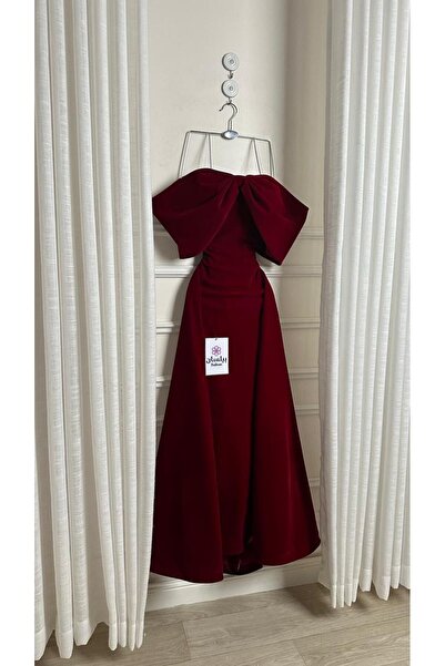 Bailsan فستان طويل مخمل بورغندي