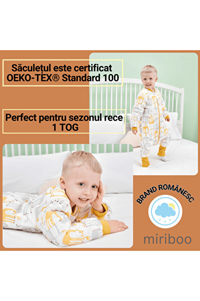 Miriboo Sleeping bag with feet 1–2.5 years, 1 TOG, 100% Cotton, Removable Sleeves, Temperature Indicator