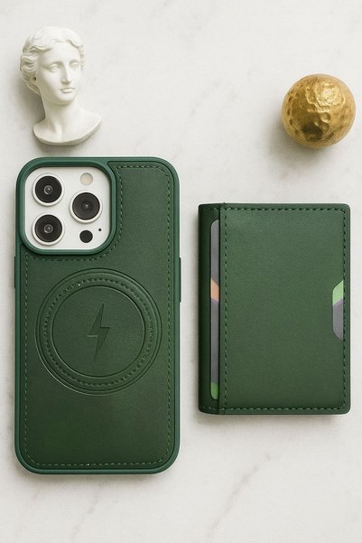 madamcase iPhone 15 Pro Max Gray Color Leather Wallet with Card Holder and Magsafe Featured Wallet and Case