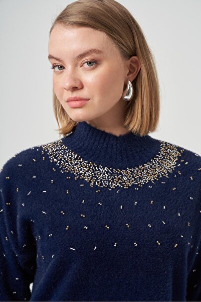 Nuss 7003 Crew Neck Angora Tunic with Sprinkle Bead Embroidery