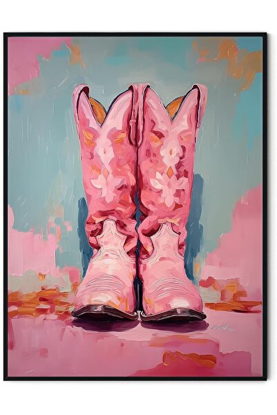 Today Idea لوحة فنية جدارية مطبوعة عليها صورة حذاء رعاة البقر الوردي (12 × 16...