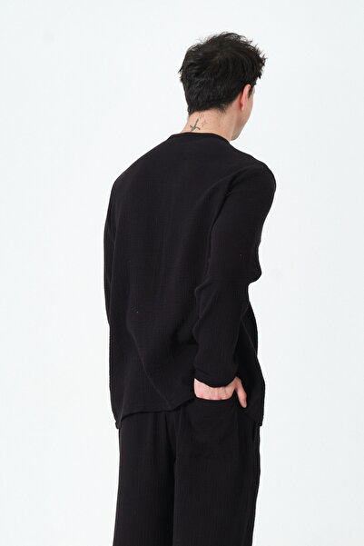 RELAXL Comfortable Fit 100% Cotton V-Neck Long Sleeve Basic Black T-Shirt