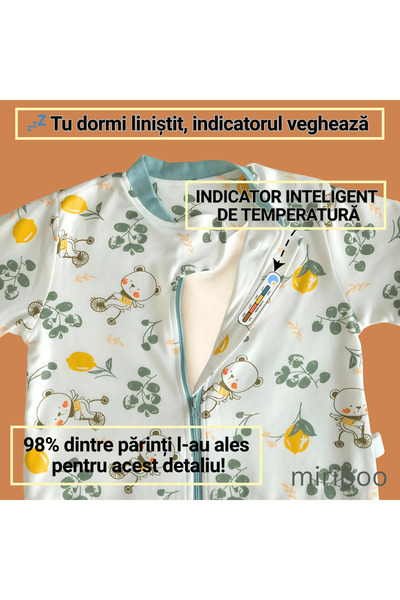 Miriboo Sleeping bag with feet 1–2.5 years, 1 TOG, 100% Cotton, Removable Sleeves, Temperature Indicator