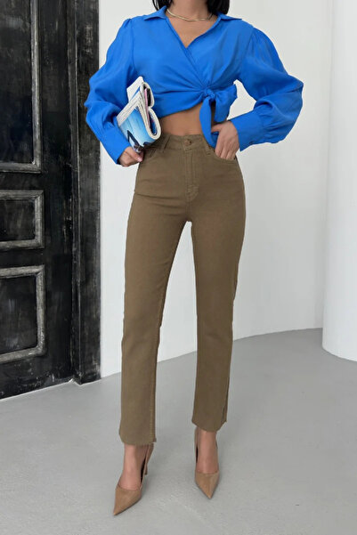 Coşkun GİYİM Women's Raw Hem Mom Fit Jeans Mink 764-72