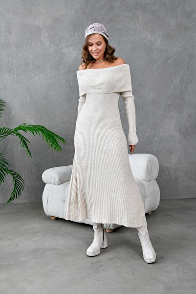 Noi Belis Maxi Boy Carmen Collar a Line Knitwear Dress Aw25El0020