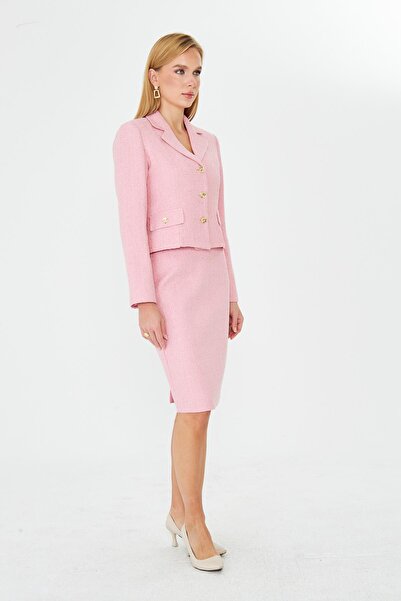 LOVELF Gold Düğmeli Tüvit Etekli Takım Pembe