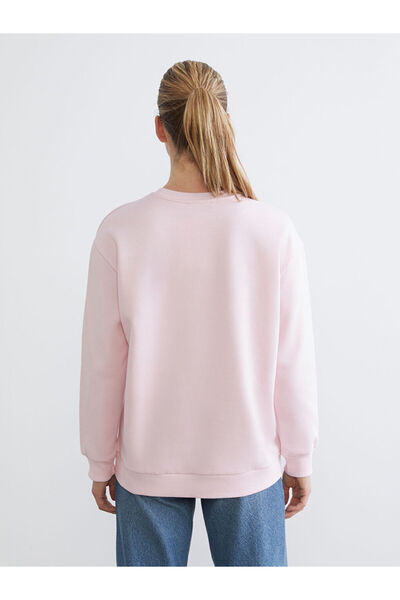 LC Waikiki Pink Embroidered Oversized Women's Thick Sweatshirt