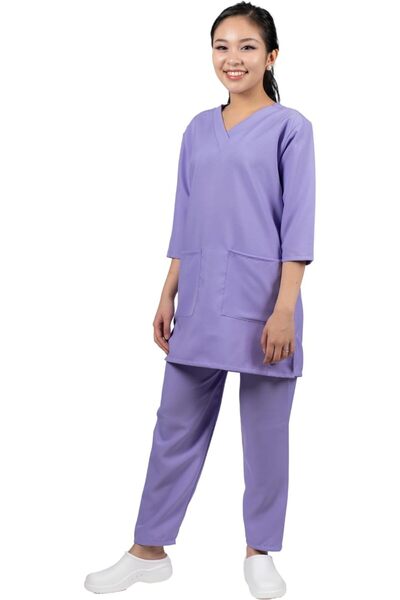 Generic طقم ملابس طبية احترافية للخادمة/المربية/جليسة الأطفال - سترة وبنطال بفتحة رقبة على شكل حرف V