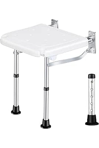 unkown مقعد استحمام قابل للطي مثبت على الحائط من بيكبيس (أبيض)