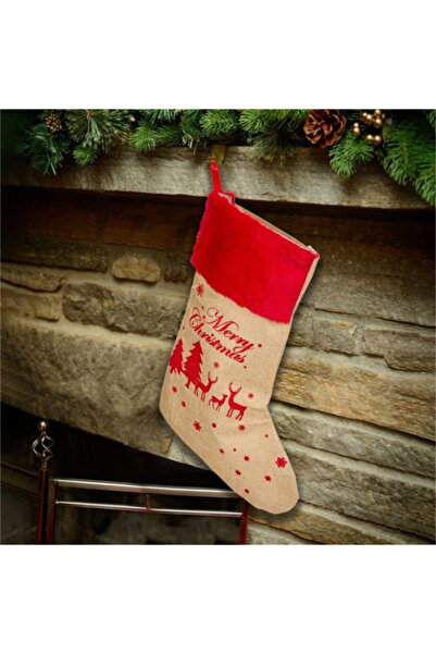 Blusmart Μπεζ διακοσμητική μπότα Χριστουγέννων με κόκκινο γούνινο