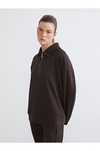 LC Waikiki Brown Mock Neck Women's Thick Sweatshirt