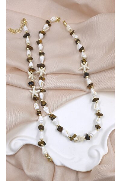 La Clarte Tiger's Eye Natural Stone Necklace and Bracelet Set