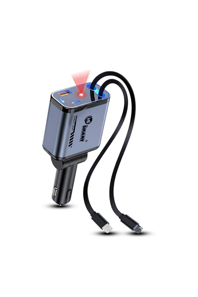 MR.SMART F.T.C Mr.Smart Super Fast Car Charger, Universal 4-Port USB Adapter with Retractable Dual Cables