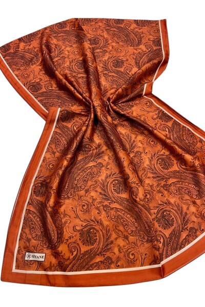 Siyane Dark Orange Scarf Ethnic Painting Pattern Cotton Shawl