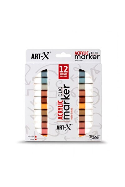 Art & Art Rich Art-X Acrylic Duo Marker Dual Tip Water Based Painting Pen 12 Colors Clay Series