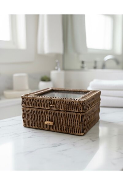 Tutku Pencere Kapaklı Hasır Kare Organizer Kutu-Sepet
