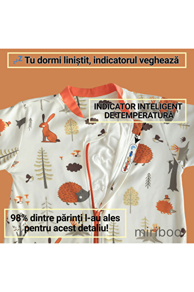 Miriboo Sleeping bag with feet 1–2.5 years, 1 TOG, 100% Cotton, Removable Sleeves, Temperature Indicator