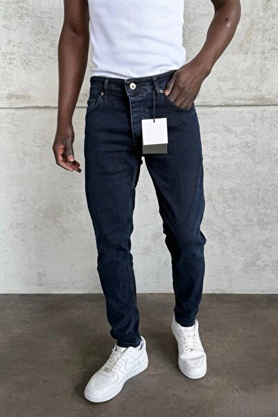 MADZEYMODA Men's Slim Fit Stretch Fabric Navy Blue Denim Jean Trousers Ke-985