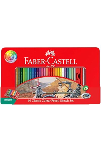Faber Castell 60 Colored Pencils Sketch Set Metal Tin Break Resistant with Sharpener Eraser